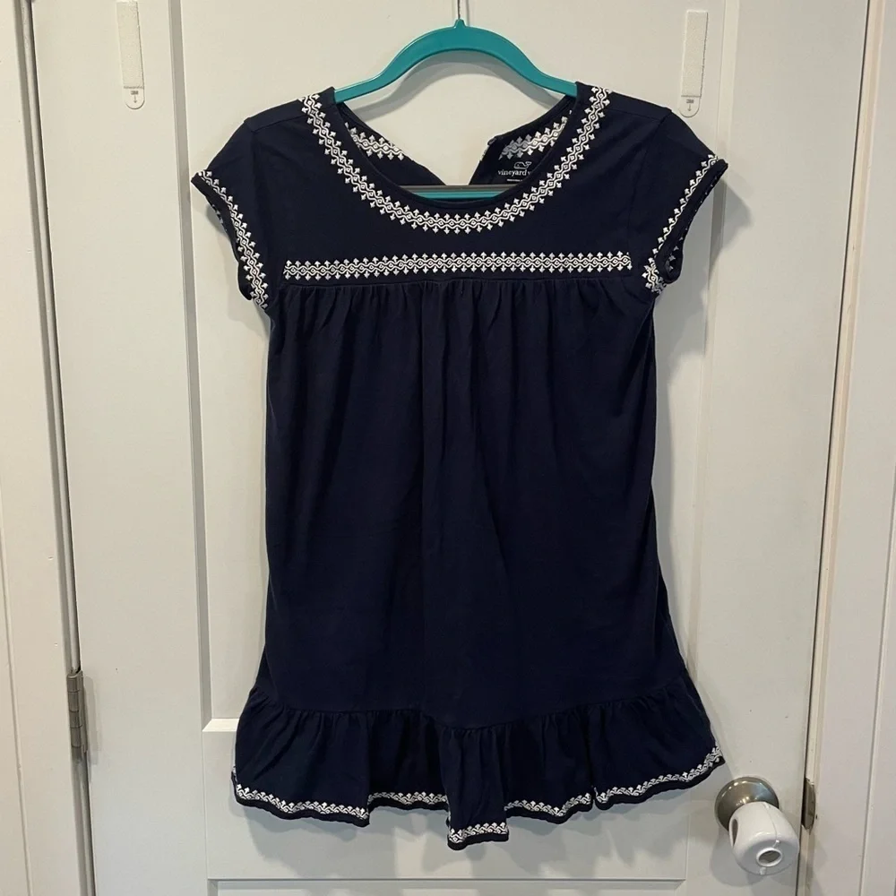 Vineyard Vines Navy Dress with White Embroidery Kids size Medium Sundress Flowy